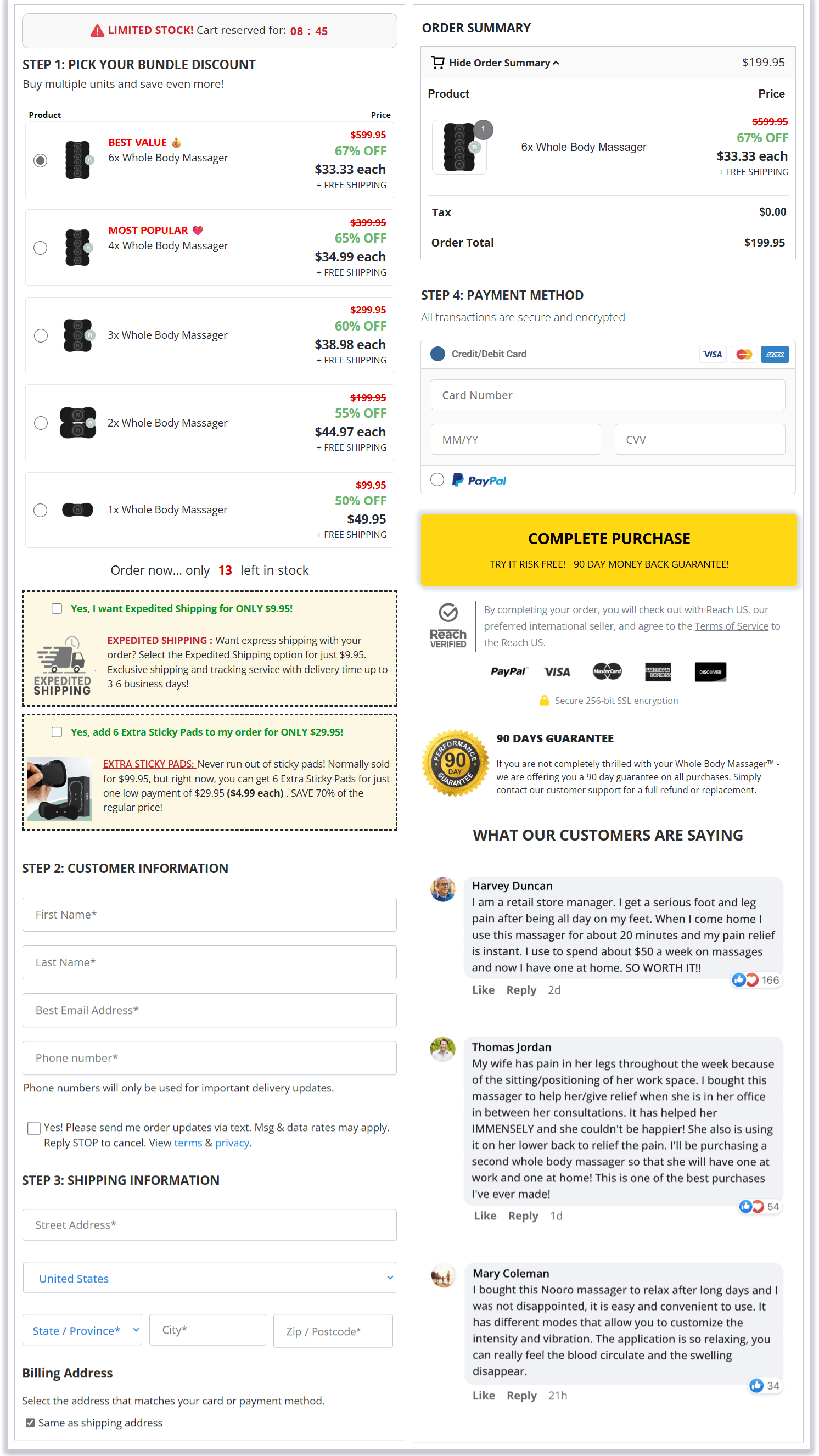 Nooro Whole Body Massager checkout page